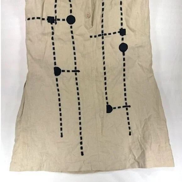 J Song Tan Linen Sleeveless Maxi Dress with Black Embroidery and Pockets, 12 - Picture 5 of 7